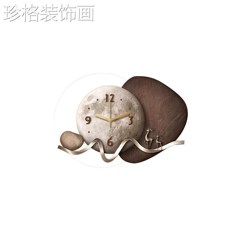 石福来运转餐厅装饰墙画带钟表鹿轻奢创意桌高级感20241204餐背景图片