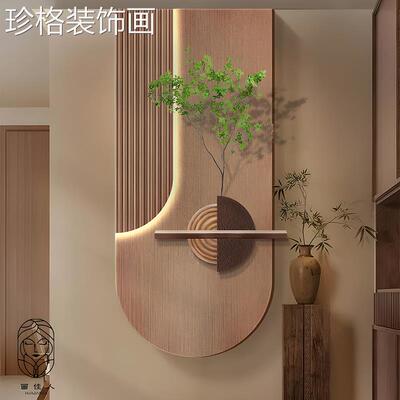 绿侘寂风HJR80006玄关装饰画走过道挂画立中古极简体廊植高级感进