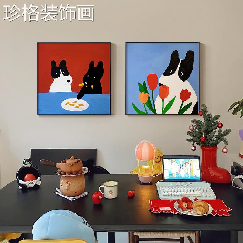 HLH-2404多巴胺客色厅装红饰画通小狗正方形餐厅壁画儿卡童房卧室图片