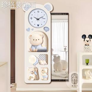 奶油小玄关装饰画可推拉HJR80000镜风子挂挡画熊隐藏式全身镜可遮