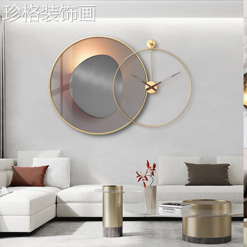轻圆奢餐厅装饰画大气几何玄景关挂画创YYX-1601意饭厅形背墙挂钟图片