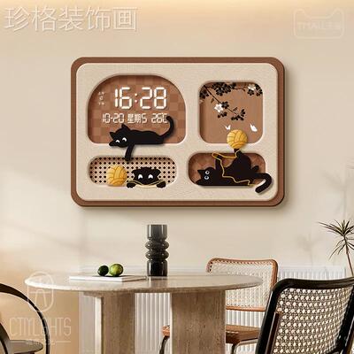 中古风电表箱装饰画卡通猫咪配电箱壁画万年历钟表电闸遮挡挂画