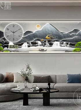 流水茶生财客装饰画带钟表子万年历电钟沙发背厅景墙壁挂yw55311