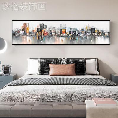 手绘油画卧室横幅床头挂画城市色彩抽象现代客厅餐厅背景墙装饰画