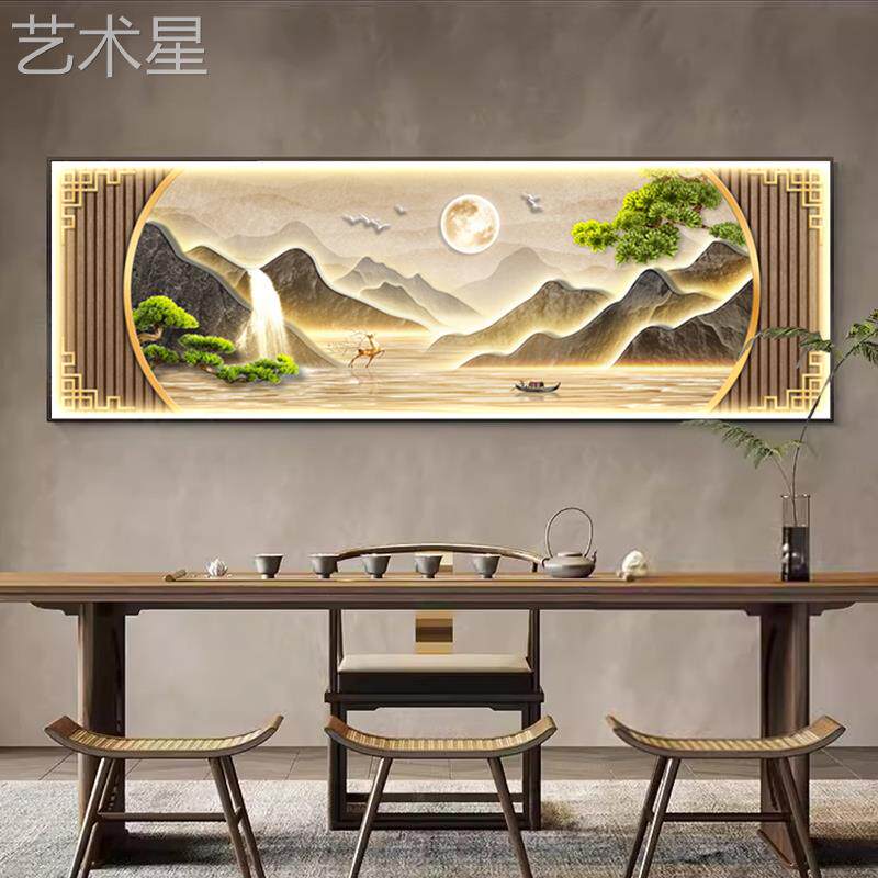 树风景背靠山鹿山水客壁厅装饰画沙发背景墙KY-2956挂画松整一幅