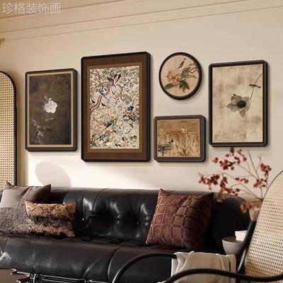 侘寂中古风沙发背景墙挂画 划高级感宋代美学客厅装饰画 划复古组