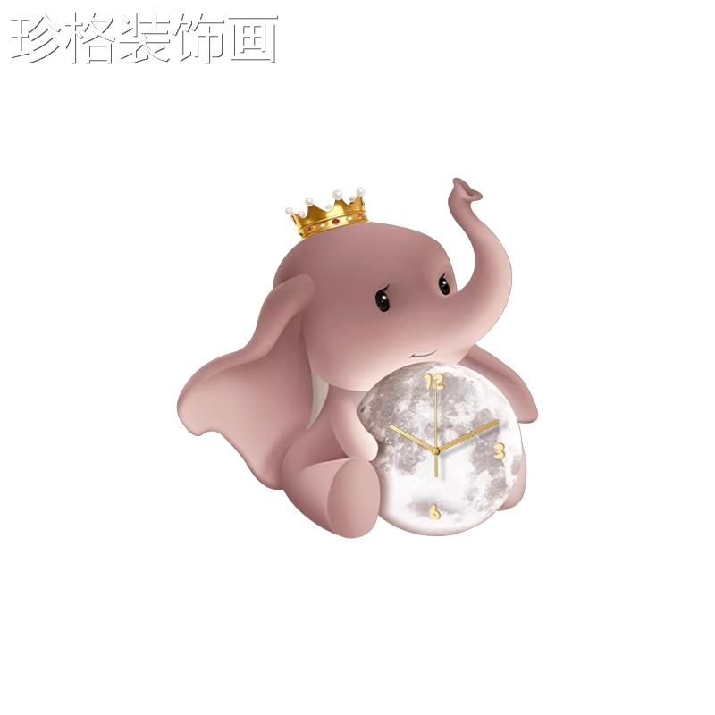 通大20240920餐厅挂装饰画带钟表卡客厅轻奢简约可爱儿童卧象室床图片