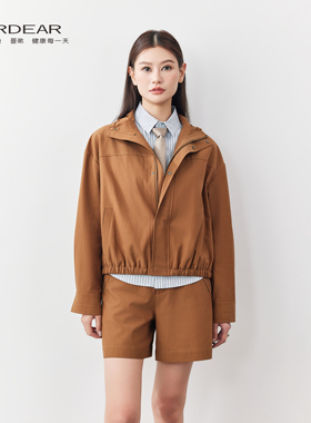 Girdear/哥弟简约休闲立领百搭拉链收腰显瘦短外套140093
