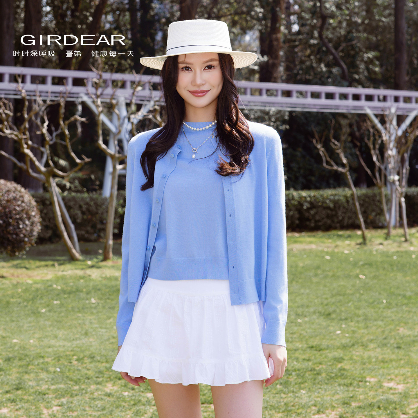 Girdear/哥弟100%绵羊毛简风圆领长袖百搭显瘦舒适针织衫