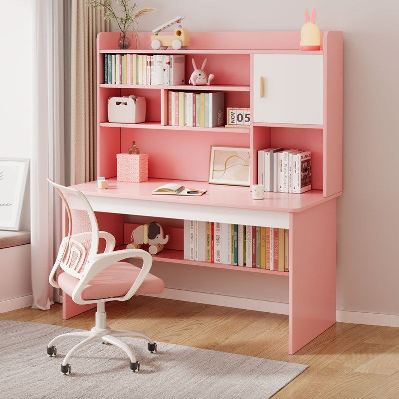 台式电脑桌卧室家用书桌书柜一体学生学习桌2024新款椅子套装