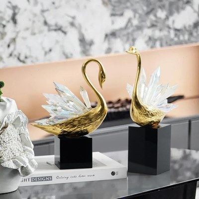 新中式轻奢创意水晶石天鹅摆件客厅电视柜桌面金属动物艺术装饰品,饰品/流行首饰/时尚饰品新,摆件,淘宝优惠券,粉丝福利购,淘宝优惠卷