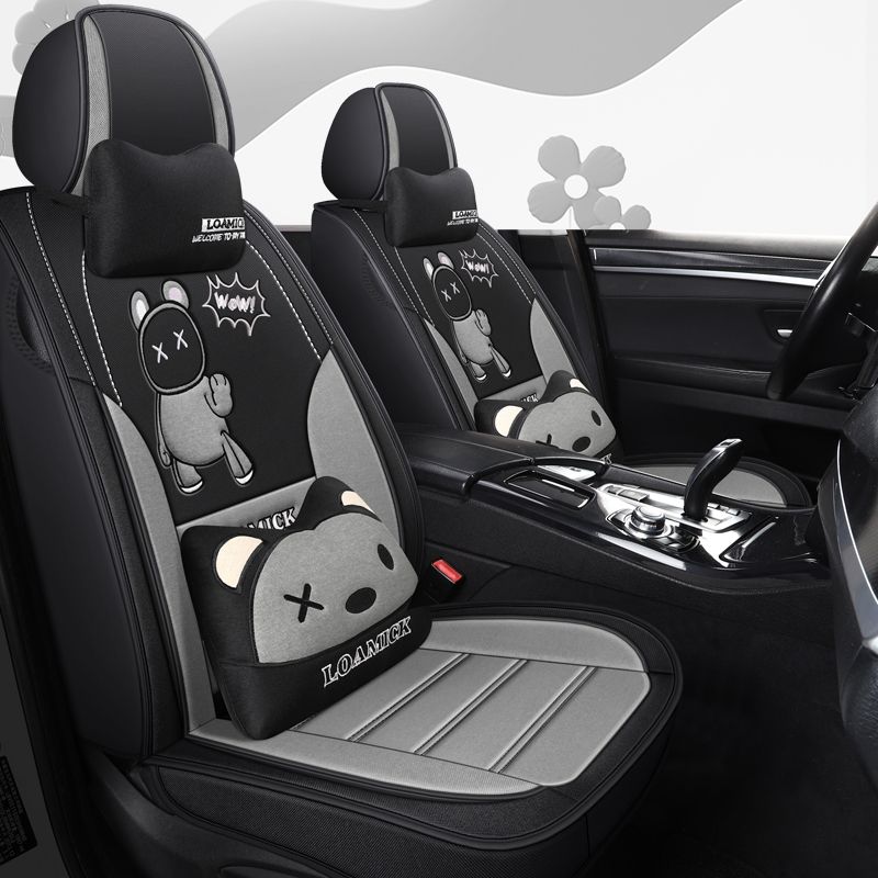 汽车坐垫四季通用全包围亚u麻布艺座套个性卡通座椅套新款专用座