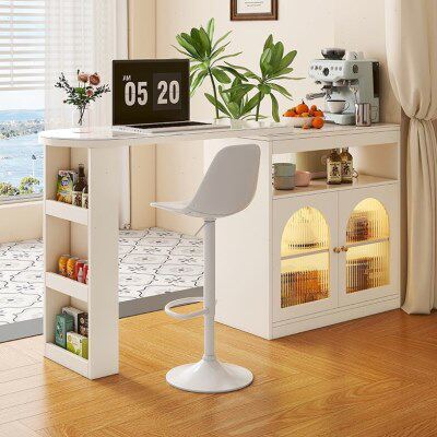 子酒柜实木奶油伸缩隔断柜板吧台桌风小型中岛岩台家用餐边柜客厅