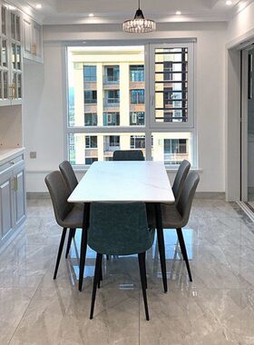 轻奢现代简约饭桌组合户型岩板餐桌家用小长方形大理石餐桌椅子