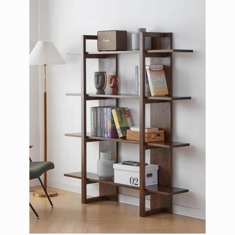 北欧实木置物架展示柜客厅家用落地新款复古书架靠墙多层收纳架子