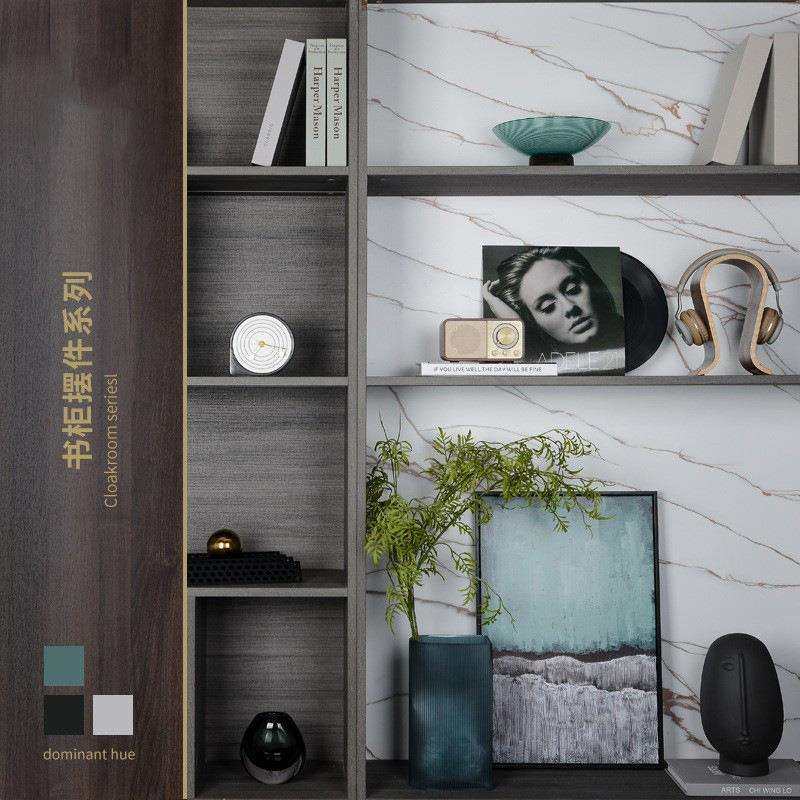 现代极简展厅样板间书房书柜桌客厅酒柜软装饰品陈列道具摆件组合