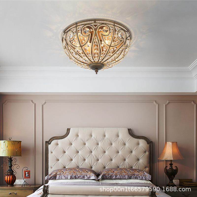 美式水晶吊灯复古铁艺吸顶灯卧室灯乡村创意跨境亚马逊床头led