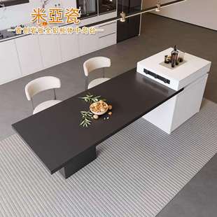 现代岩板中岛台奢石家用可伸缩餐桌一体大户型吧台多功能储物岛台