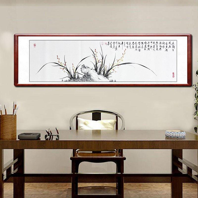 手绘国画兰花真迹客厅装饰画卧室挂画水墨画实木框装裱横幅三尺图片