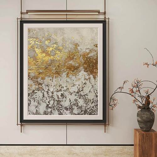 2025新款现代轻奢金属杆挂画带灯光抽象艺术客厅玄关壁画餐厅挂画