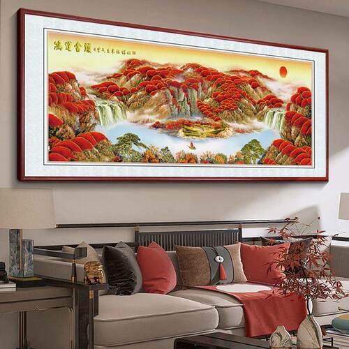 立体浮雕描金鸿运当头山水画客厅办公室挂画背景墙新中式装饰画