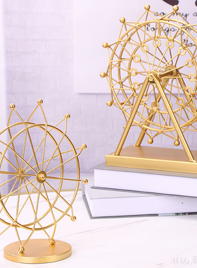北欧轻奢铁艺摩天轮摆件家居客厅酒柜店铺装饰工艺品创意模型转动