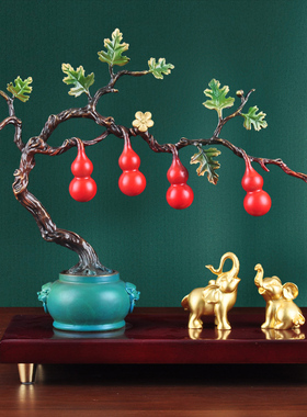 彩铜福禄吉祥大象摆饰招财葫芦迎客松工艺礼品摆饰家居客厅电视柜