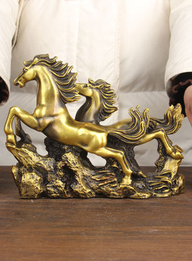 铜双马奔腾摆件 铜生肖马摆件 铜马摆件 铜马到成功摆件