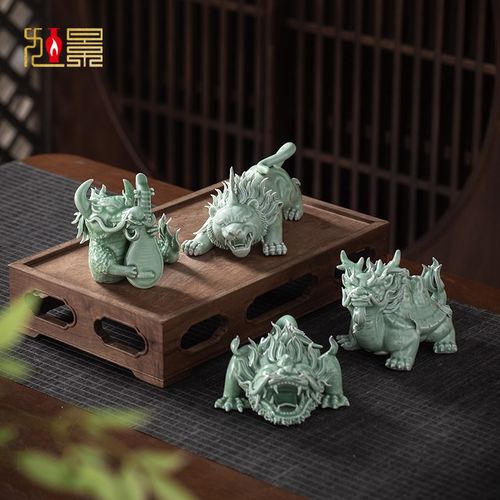 景德镇陶瓷摆件 龙生九子 麒麟摆设乔迁礼品桌面办公室客厅装饰品