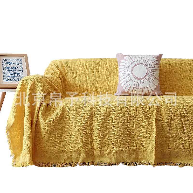 素色梭织流苏线毯百搭空调沙发罩巾百搭装饰民宿搭盖毯