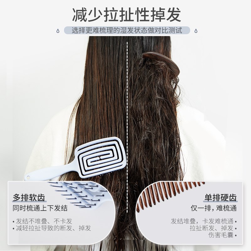 LOLOLA萝萝拉湿发梳子干湿两用弹力大板宽齿气垫按摩头发蓬松