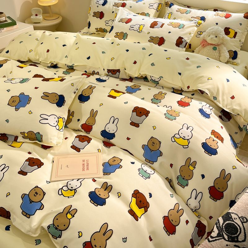 卡通四件套可爱米菲水洗棉t被套被罩单双人大学生宿舍床单三件套