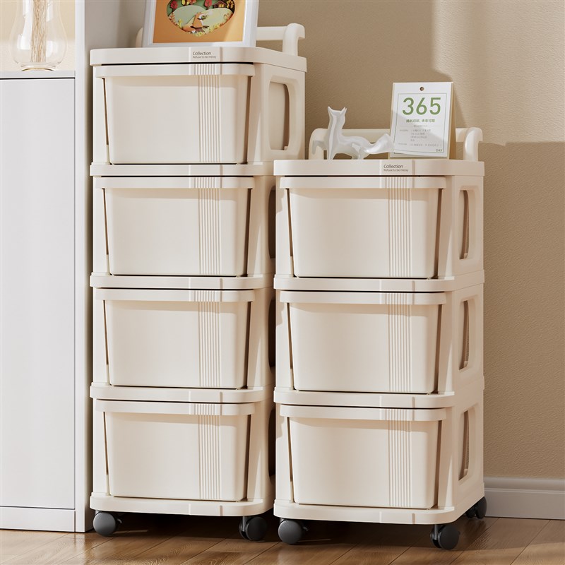 家用小推车落地移动收纳盒多功能卧室客厅收纳P架带抽屉防尘置物