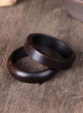 原创紫檀黑檀木头戒指男r女情侣对戒尾戒手工定制镶嵌指环单身戒