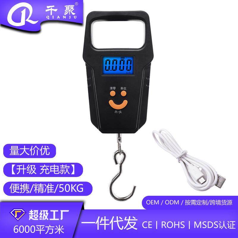 新款迷你电子称快递秤弹簧称重50kg便捷式手提充电电子秤吊钩秤
