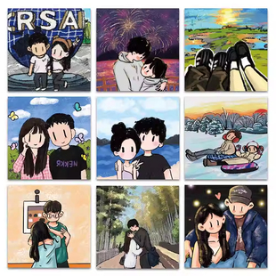 126张油画情侣日常合照贴纸ins恋爱指南青春感手机壳装饰防水贴画