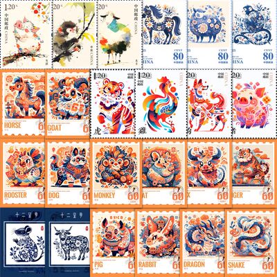 十二生肖邮票寄信集邮装饰信封