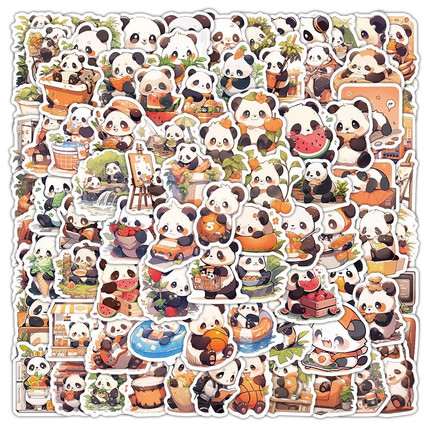 103张卡通可爱熊猫贴纸装饰水杯笔记本电脑吉他不留胶防水DIY贴画