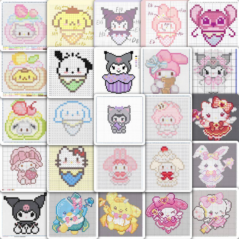 拼豆图纸册贴纸118张可爱卡通凯蒂猫和三丽鸥diy装饰小图案贴画,文具电教/文化用品/商务用品,贴纸/立体贴纸,淘宝优惠券,粉丝福利购,淘宝优惠卷