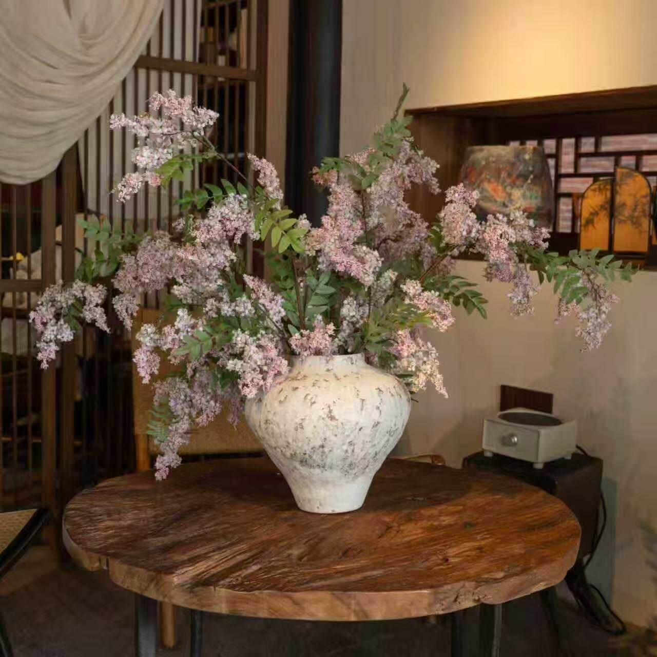 景德镇诧寂风陶瓷花瓶复古客厅摆件插花轻奢高级感白色中古风陶罐