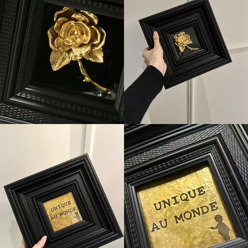 高级感中古风组合装饰画法式花卉黑色复古挂画卧室客厅背景墙壁画图片