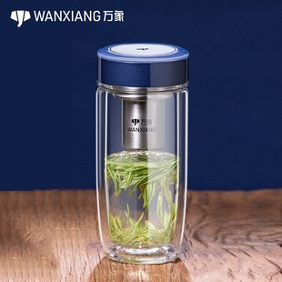 万象双层玻璃杯男女士加厚隔热商务水杯家用办公玻璃杯泡茶杯