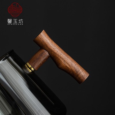 馨玉坊创意耐热玻璃水杯带盖办公室泡茶杯木把男士喝水大容量