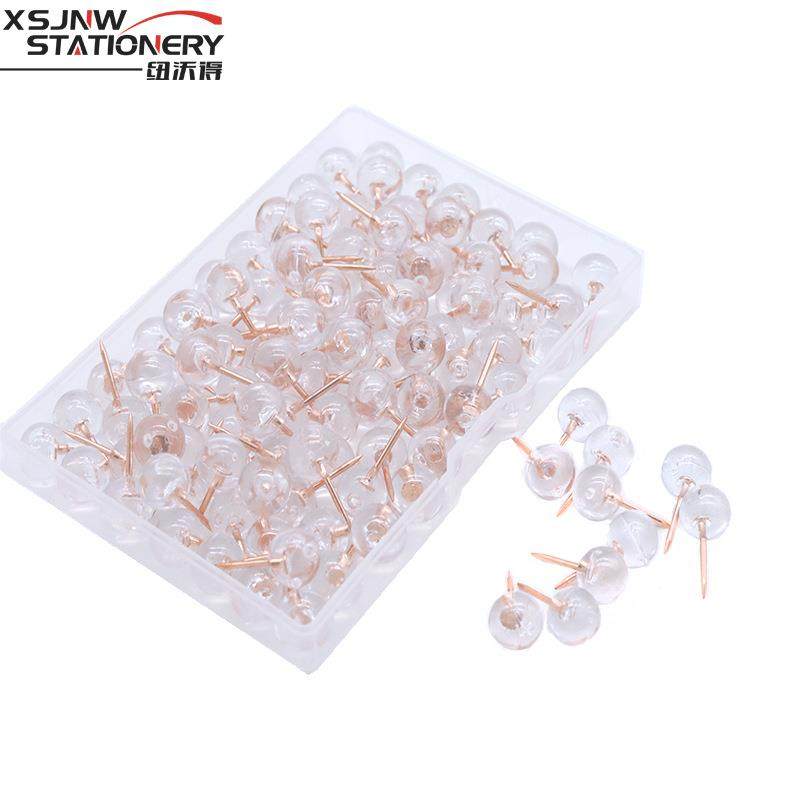 亚马逊热销图钉透明玫瑰金工字钉透明圆球图钉固定大头针100个装