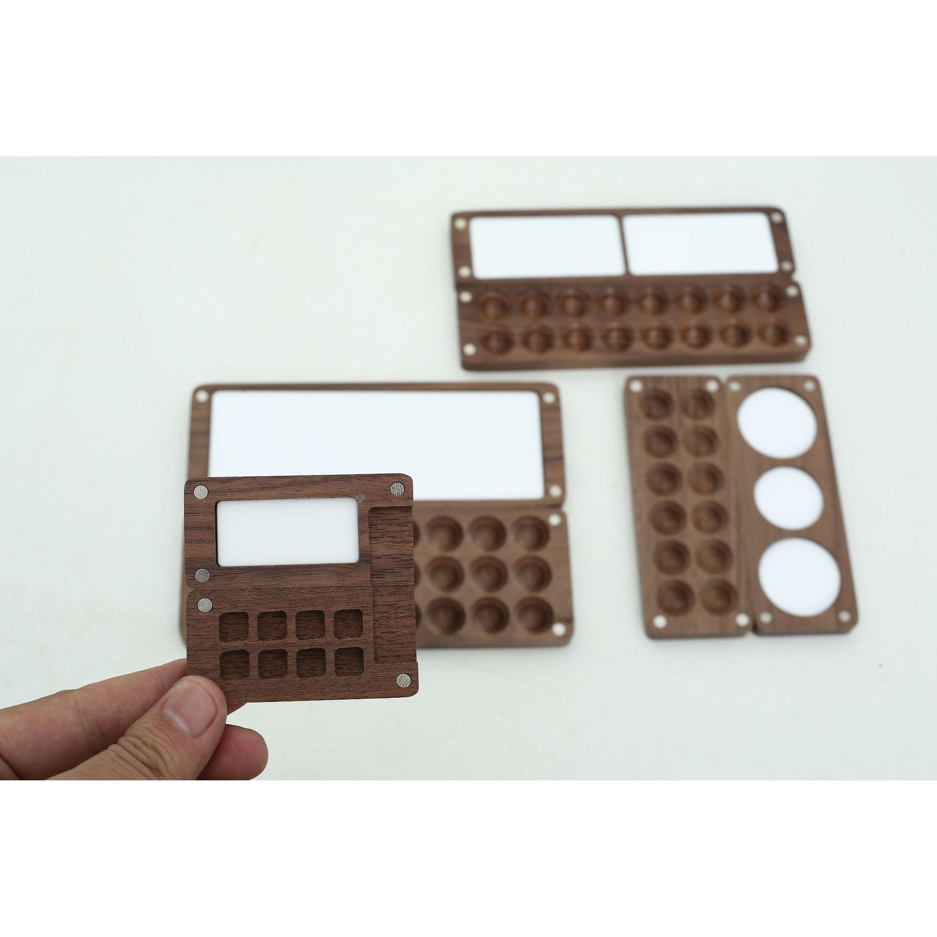 迷你黑胡桃木/ 手工水彩颜料盒12色/16色/24色不含颜料空盒调色盒