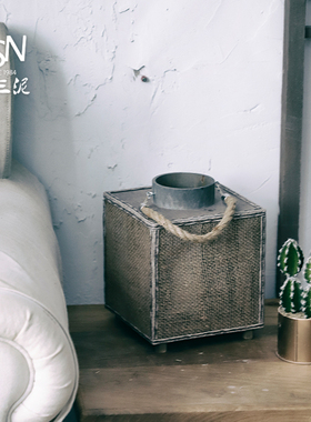 御三泥方形亚麻灯笼绳编烛台夜灯烛光晚餐厅浪漫气氛摆件装饰氛围