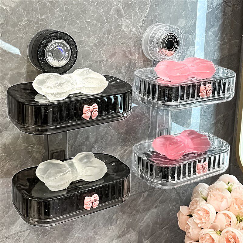 肥皂盒壁挂式免打孔吸盘香皂盒卫生间置J物架家用皂碟浴室沥水盒