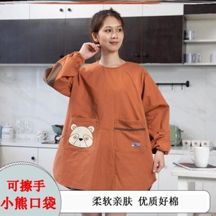 罩衣女夏天擦手 防油工作服布料防罩衣干活穿 2024有袖 子围裙夏季