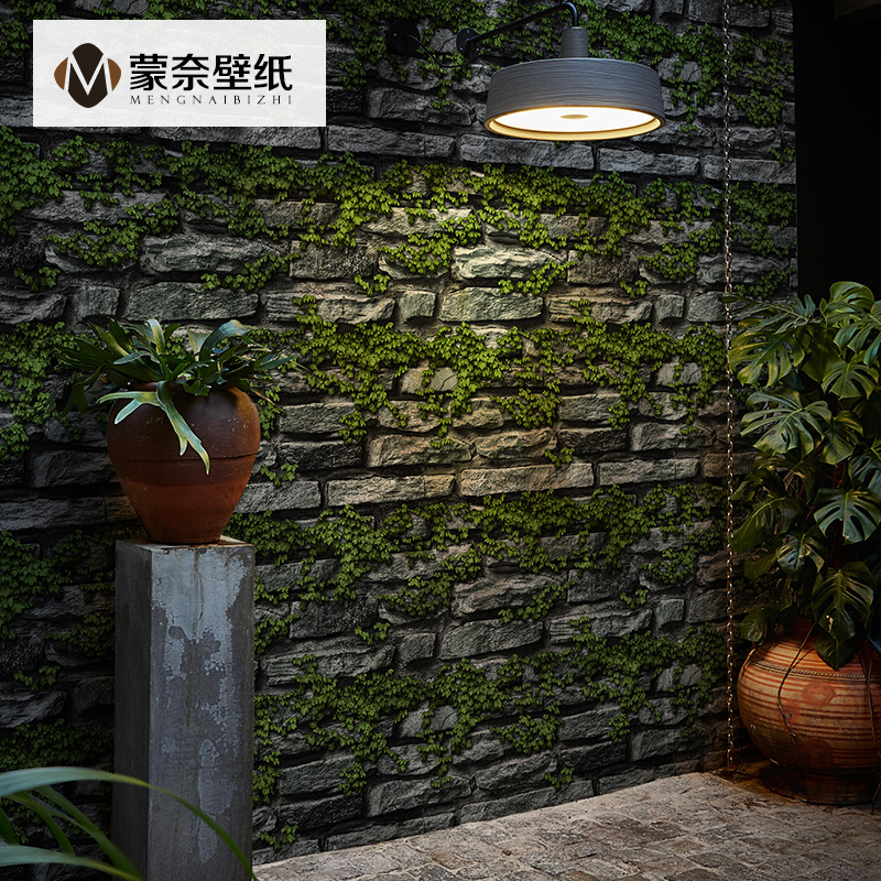 3D立体复古石头砖n块砖纹仿古砖墙纸店铺装修背景墙餐厅壁纸非自