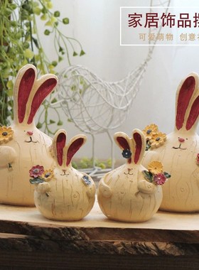 创意家居树脂可爱胖兔子装饰w品摆件客厅电视柜复古工艺品摆设礼